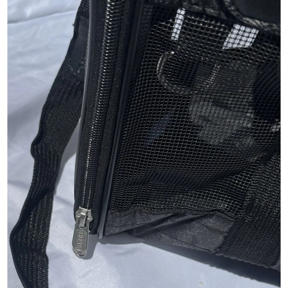Original Deluxe Black Fabric Pet Carrier Bag Mesh Panels Strap